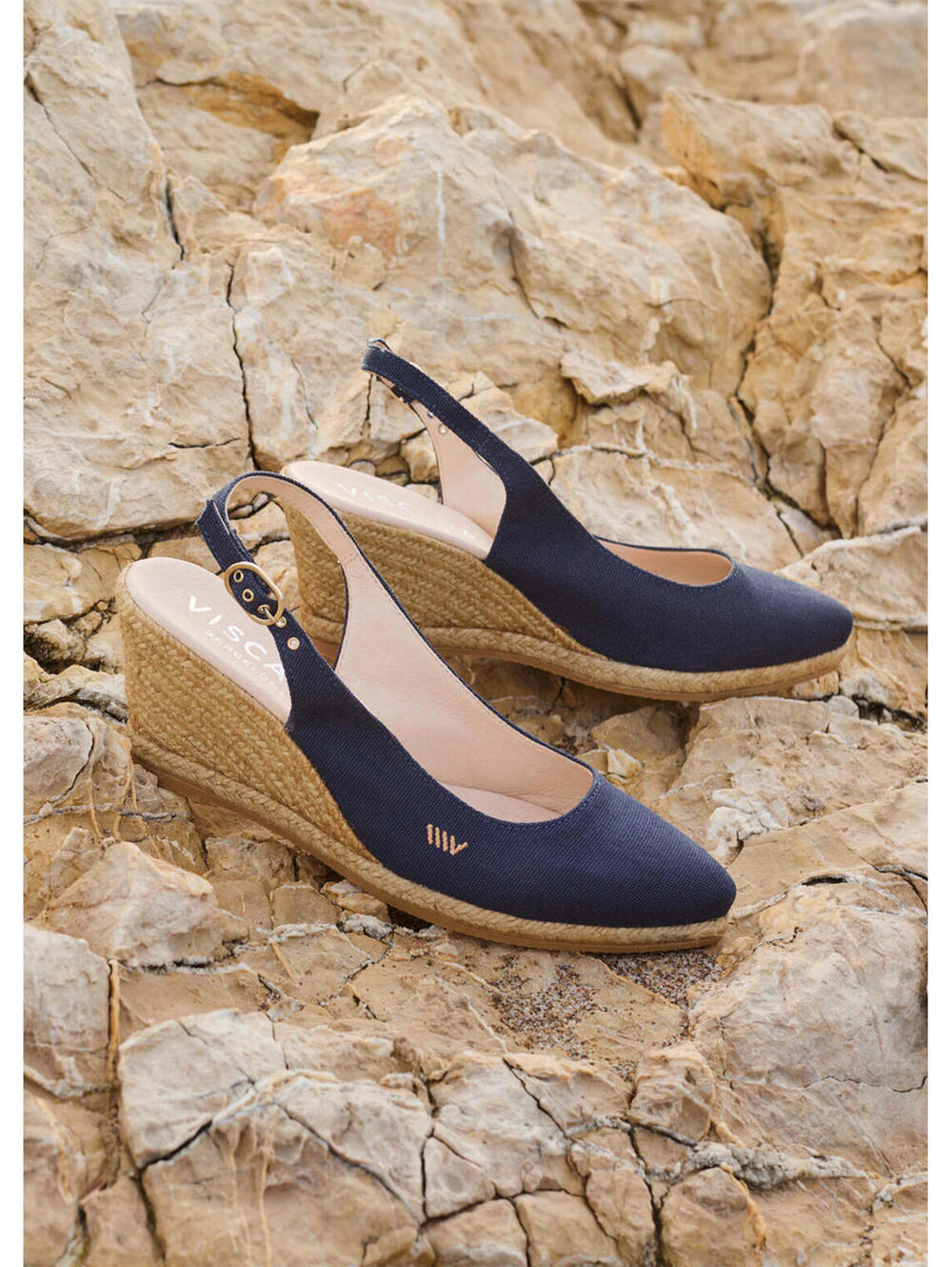 Viscata Barcelona Navy Blue Slingback Espadrille Wedges